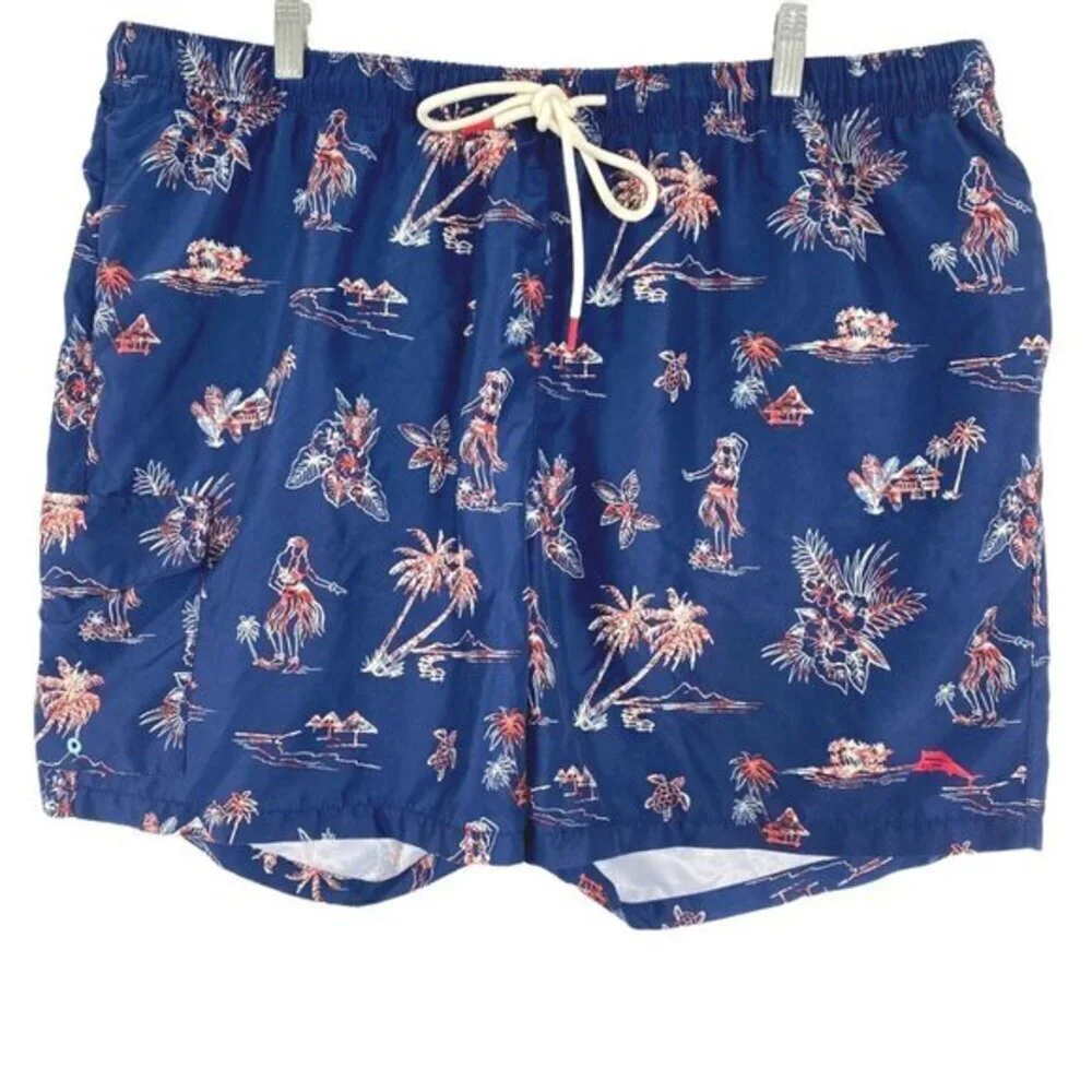 Tommy Bahama Swim Trunks Palm Tree Hawaiian Hula Girl Turtle Men's Size‎ 1XLB